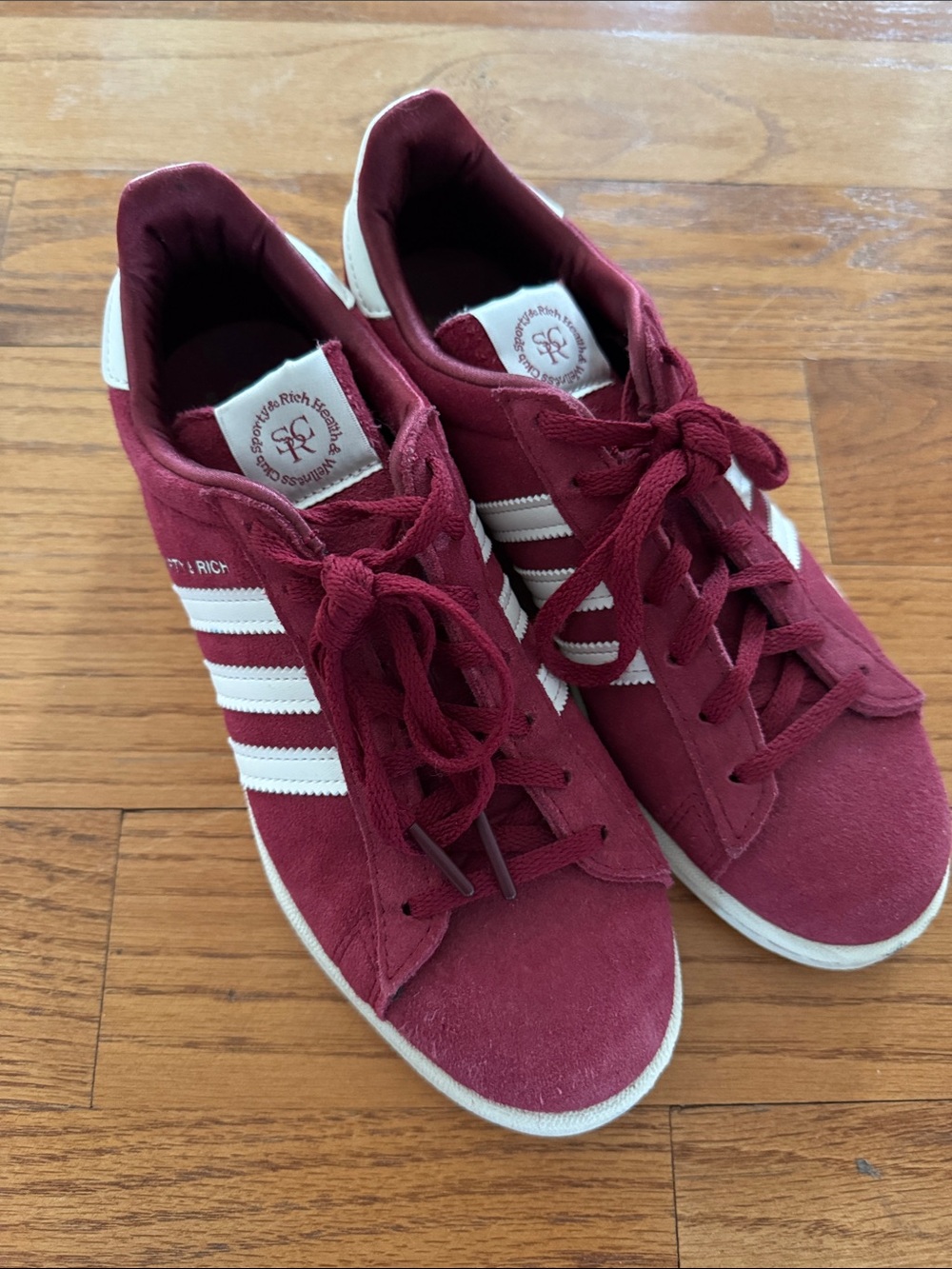 Adidas Sporty & Rich -Women's Burgundy Suede Lace-Up Sneakers with White Stripes
